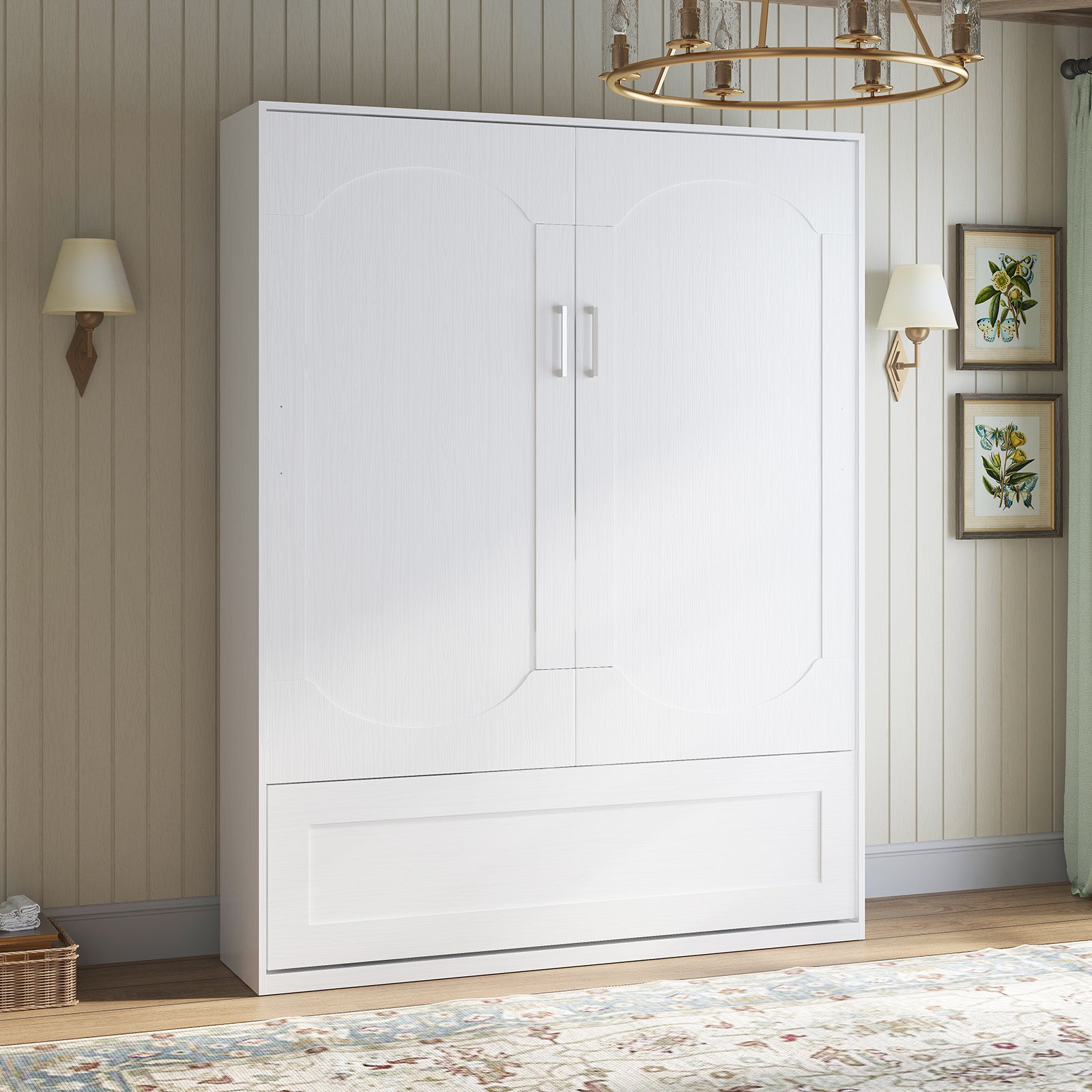 Mjkone Murphy Bed with Wardrobe, Folding Wall Bed for Bedroom, Fold Up Murphy Bed Cabinet, Queen Murphy Chest Bed Can Be Folded into a Cabinet, Storage Bed, Space-Saving Design