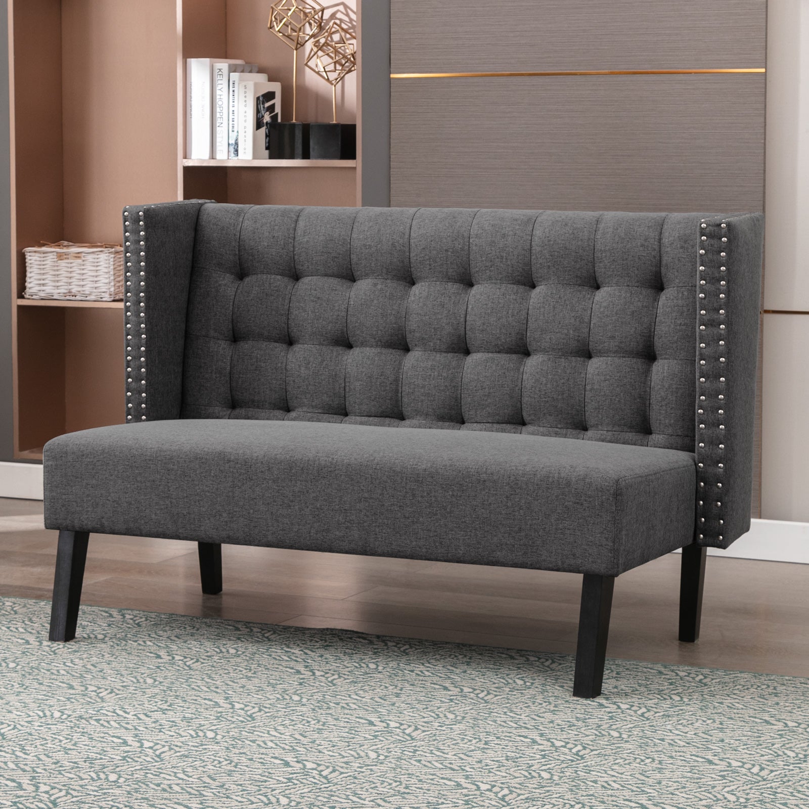 Mjkone Modern Settee Sofa Couch |Loveseat Bench Sofa Upholstered Diamond Shaped Button Tufting High Back Comfortable for Living Room