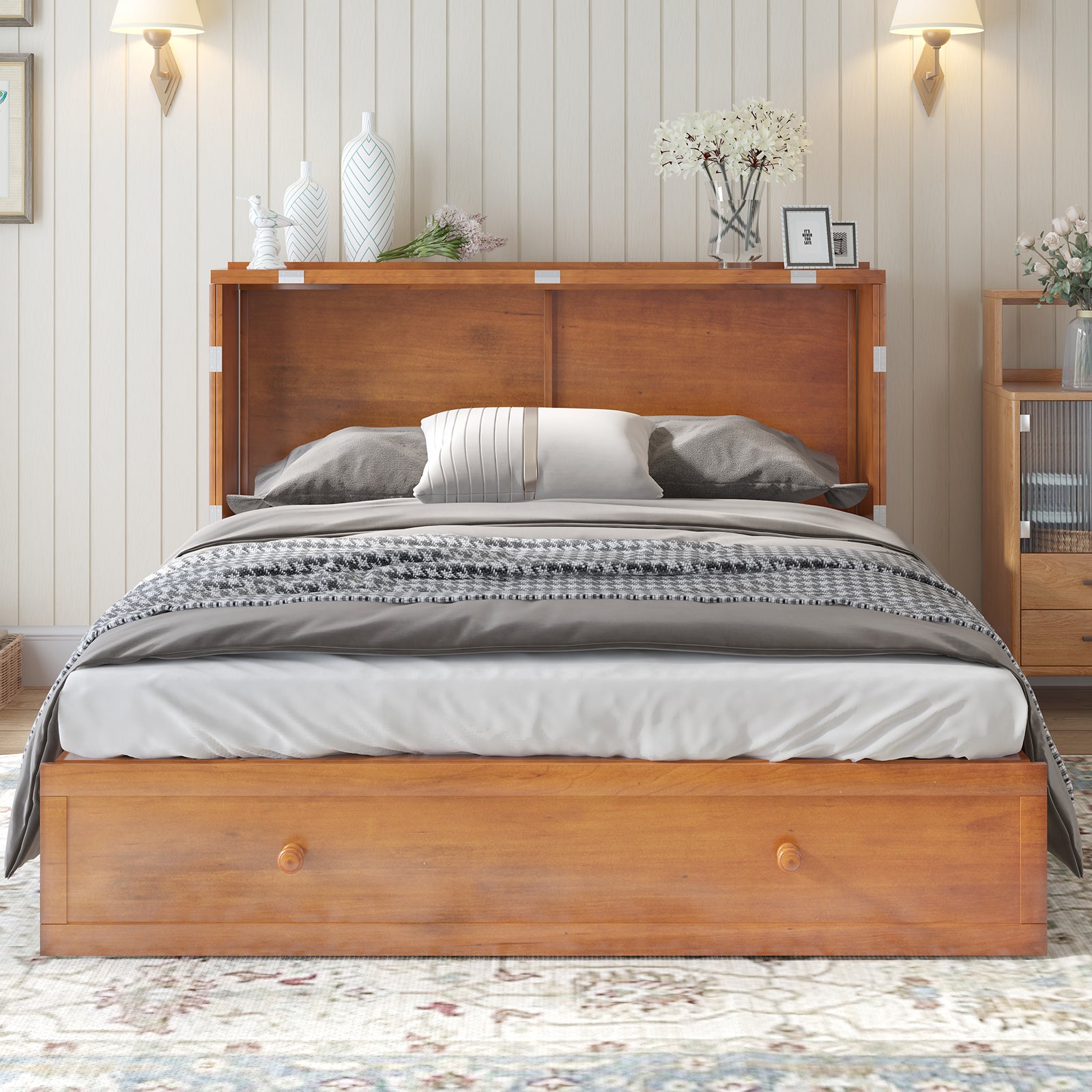 Mjkone Queen Modern Murphy Bed With Foldable Mattress