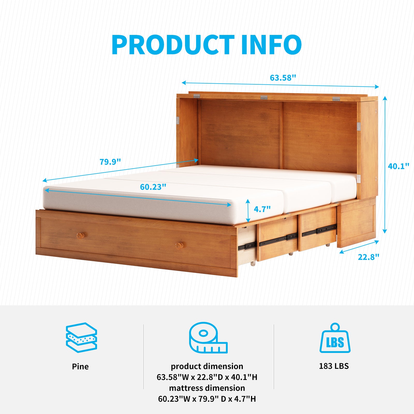Mjkone Queen Modern Murphy Bed With Foldable Mattress
