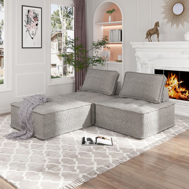 Mjkone 3-Piece Linen Fabric Upholstered Modular Sectional Sofa