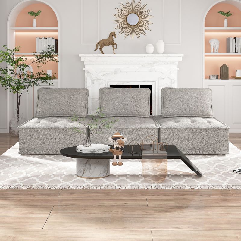 Mjkone 3-Piece Linen Fabric Upholstered Modular Sectional Sofa
