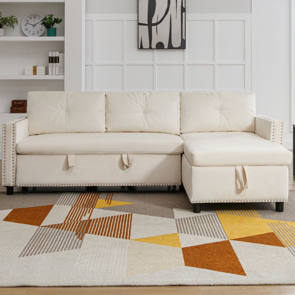 Mjkone Pull Out Sectional Sleeper Sofa with Storage Chaise