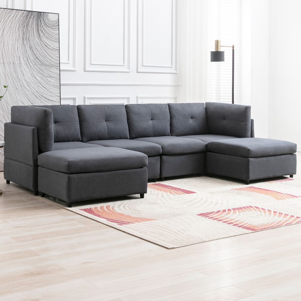 Mjkone L/U Shaped Convertible Sectional Sofa Couch with Ottoman
