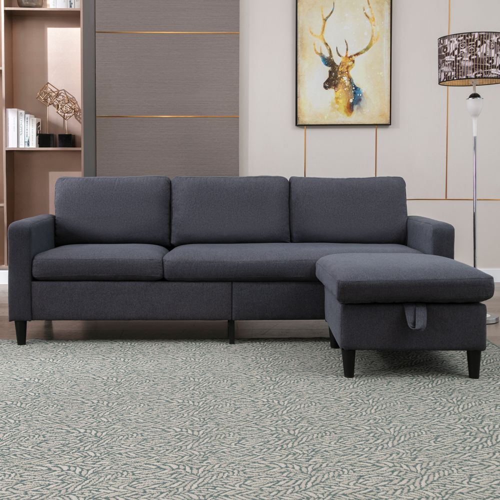 Mjkone 3-Seater Convertible Sectional Sofa with Storage Ottoman