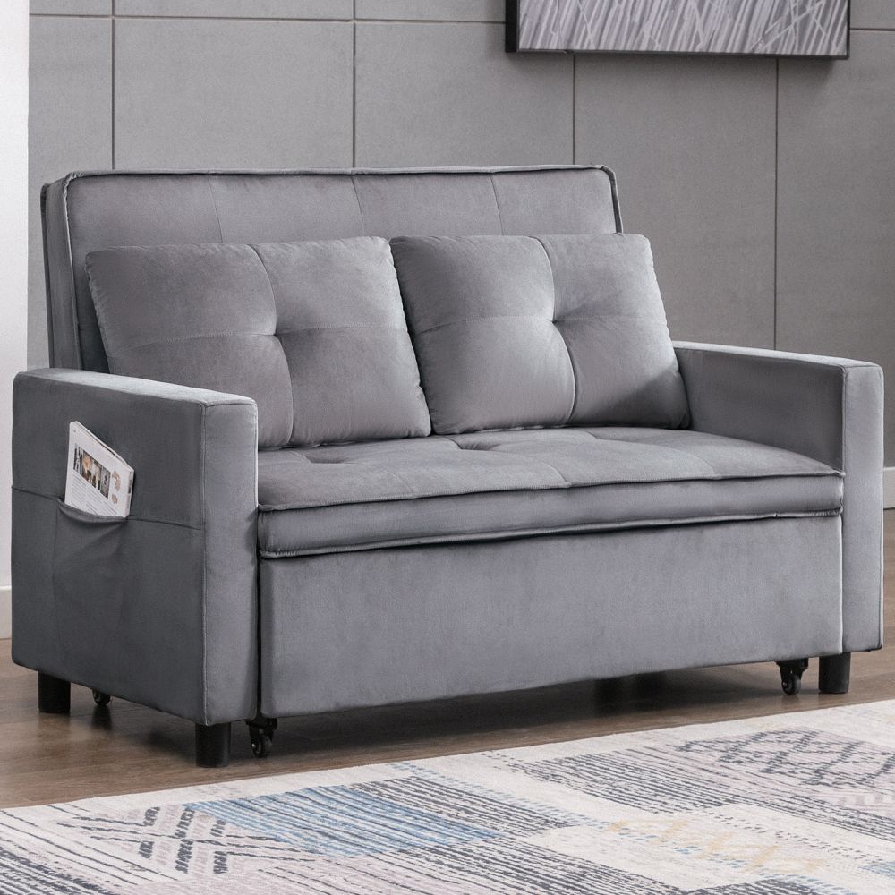 Mjkone Convertible Sleeper Loveseat Sofa Bed with Side Pockets