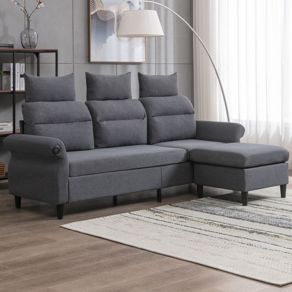 Mjkone 3-Seater Sectional Couch Sofa with Adjustable Armrest
