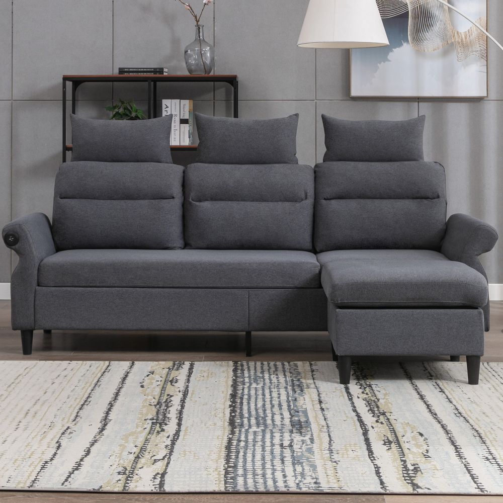 Mjkone 3-Seater Sectional Couch Sofa with Adjustable Armrest