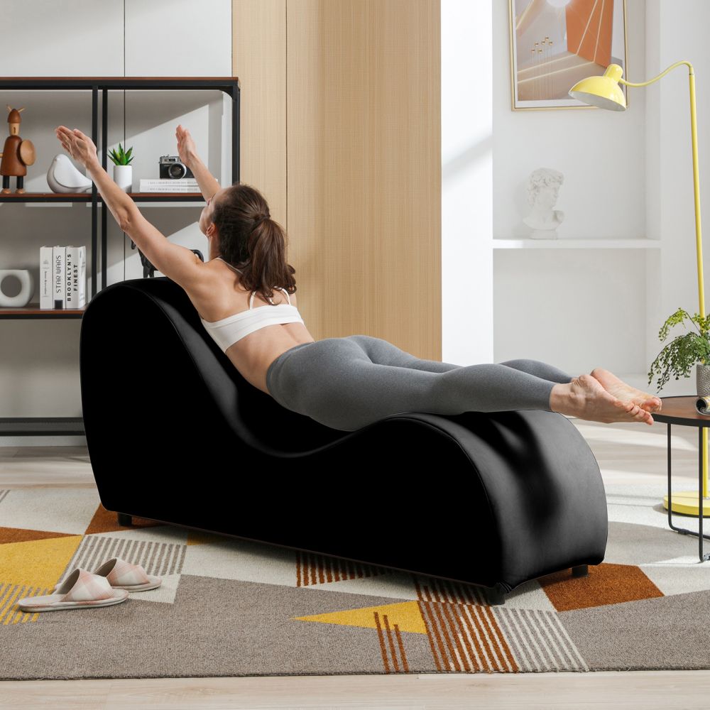 Mjkone Curved Chaise Lounge Velvet Yoga Chair