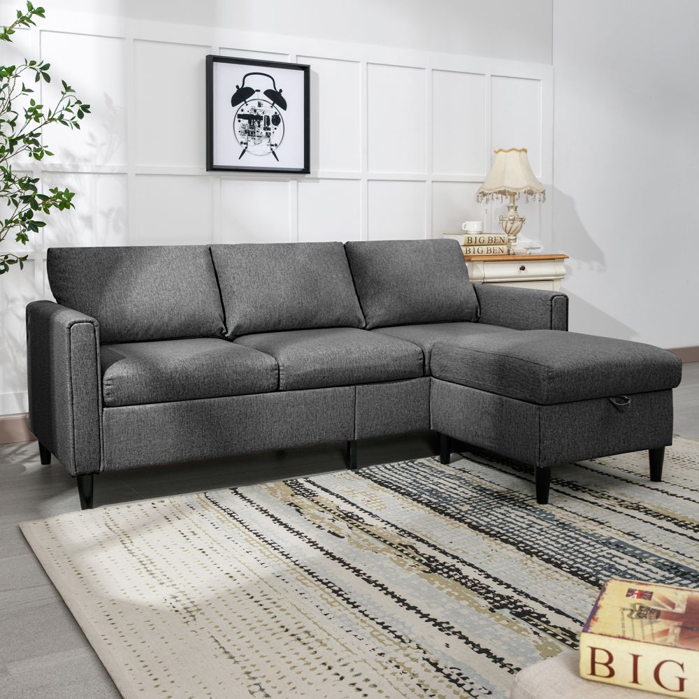 Mjkone 3 Seat L Shaped Convertible Sectional Sofa with Ottoman