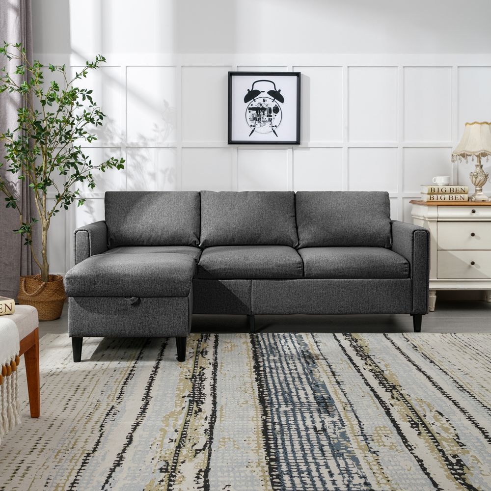 Mjkone 3 Seat L Shaped Convertible Sectional Sofa with Ottoman