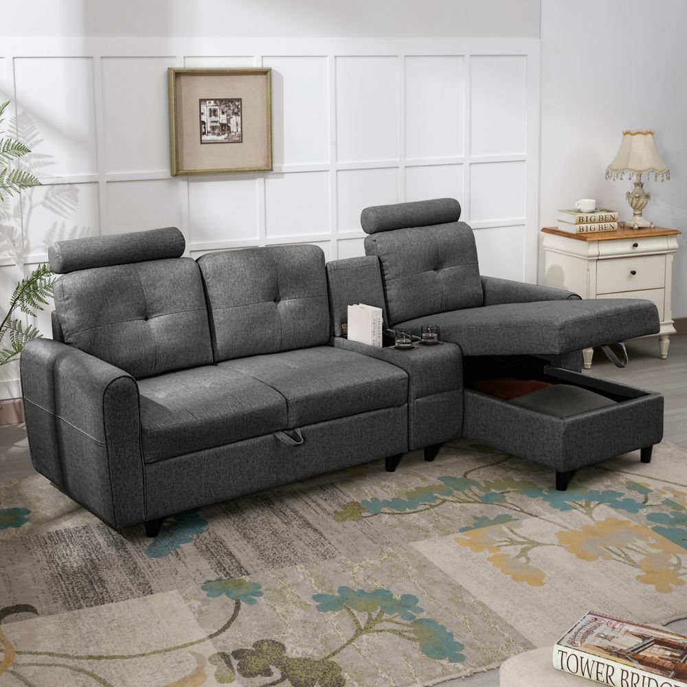 Mjkone L-Shaped Reversible Sectional Couch with Storage Chaise