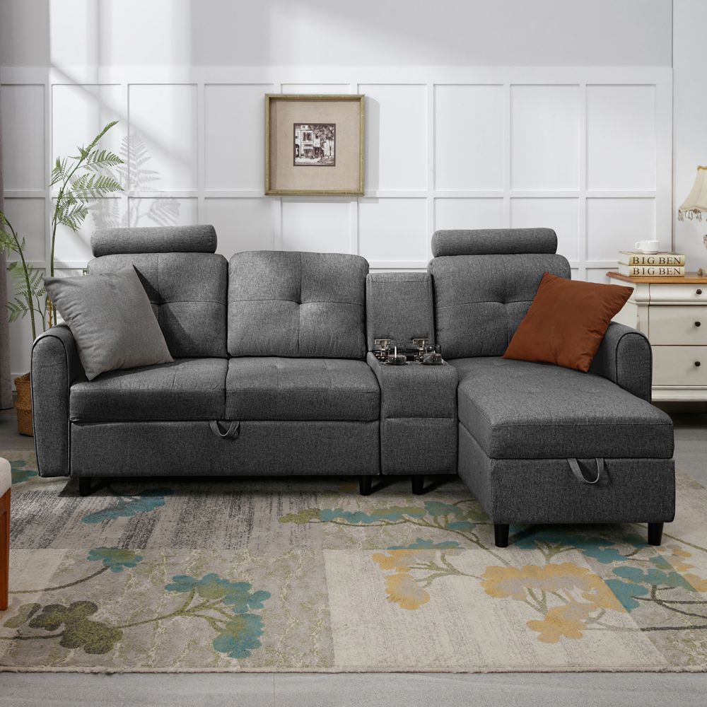 Mjkone L-Shaped Reversible Sectional Couch with Storage Chaise