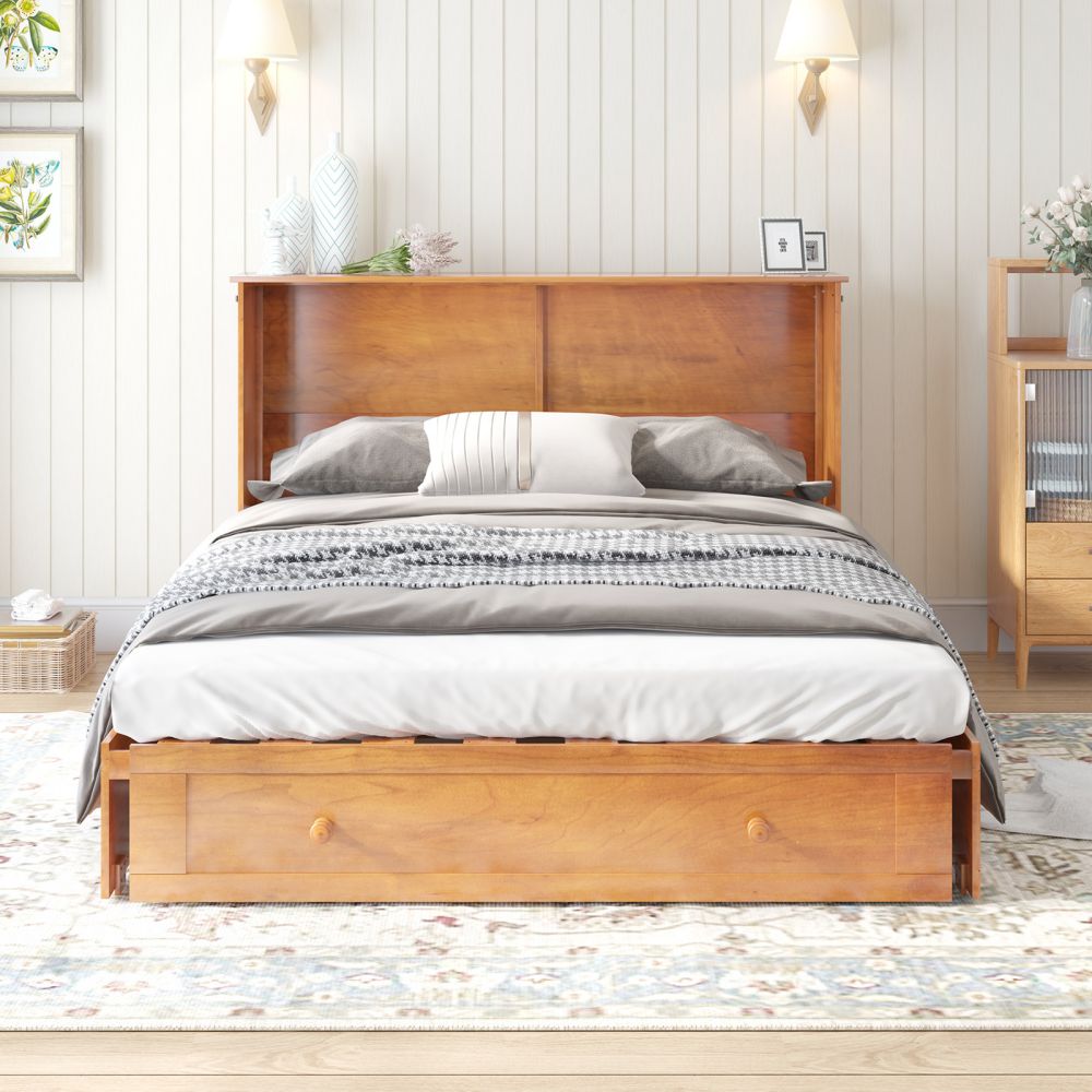 Mjkone Queen Murphy Bed with Drawers and USB Charging Station