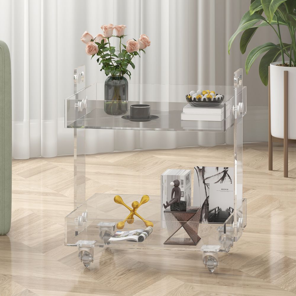 Mjkone Acrylic Rolling Bar Cart with Lockable Wheels