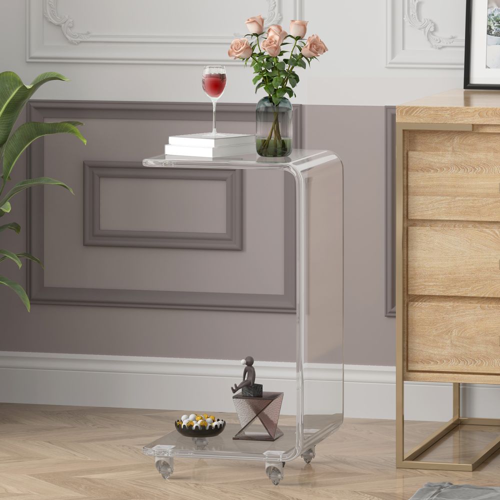 Mjkone Acrylic Side Table & Bedside Table with Wheels