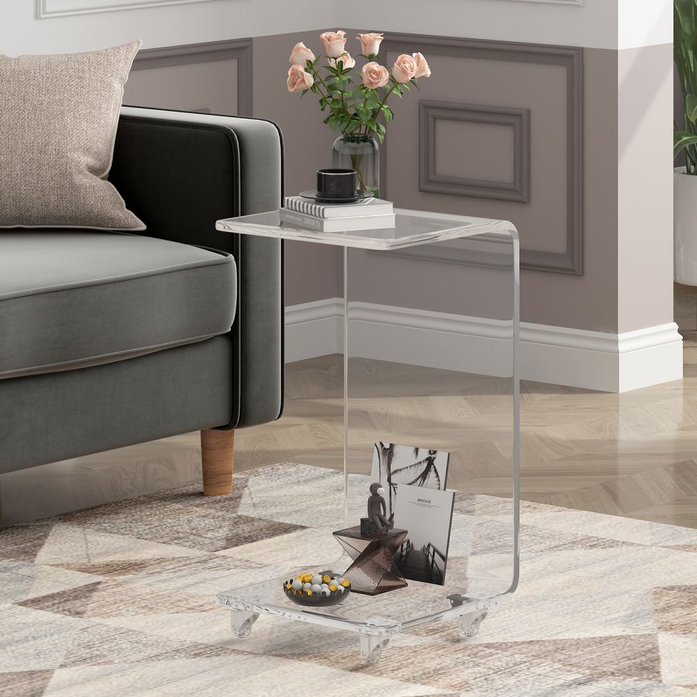 Mjkone Acrylic Side Table & Bedside Table with Wheels