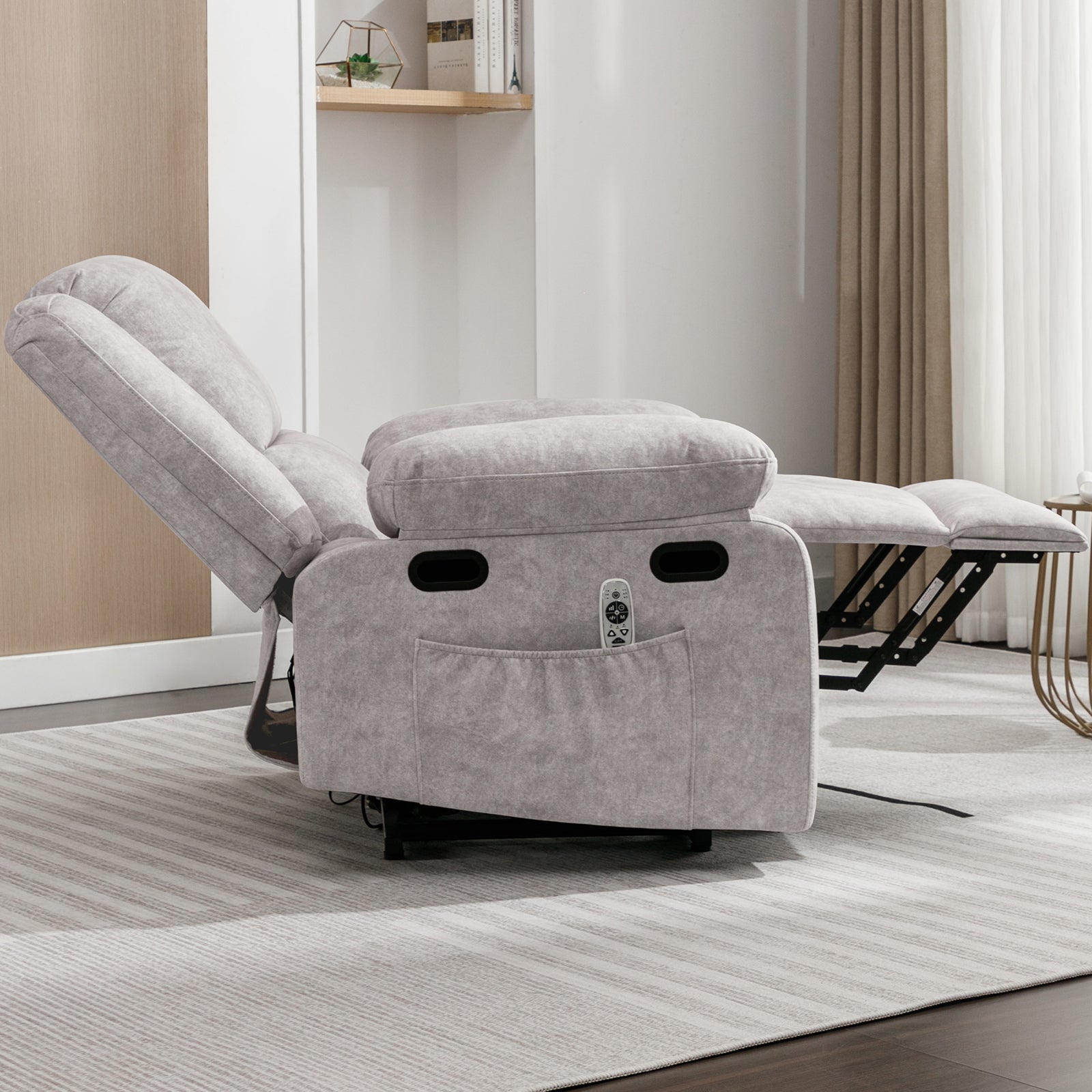 Mjkone Recliner Chair for Adults, Electric Glider Recliner with Heat Vibration Function, Upholstered Modern Massage Chair with Overstuffed Armrest Backrest for Living Room Apartment Studio
