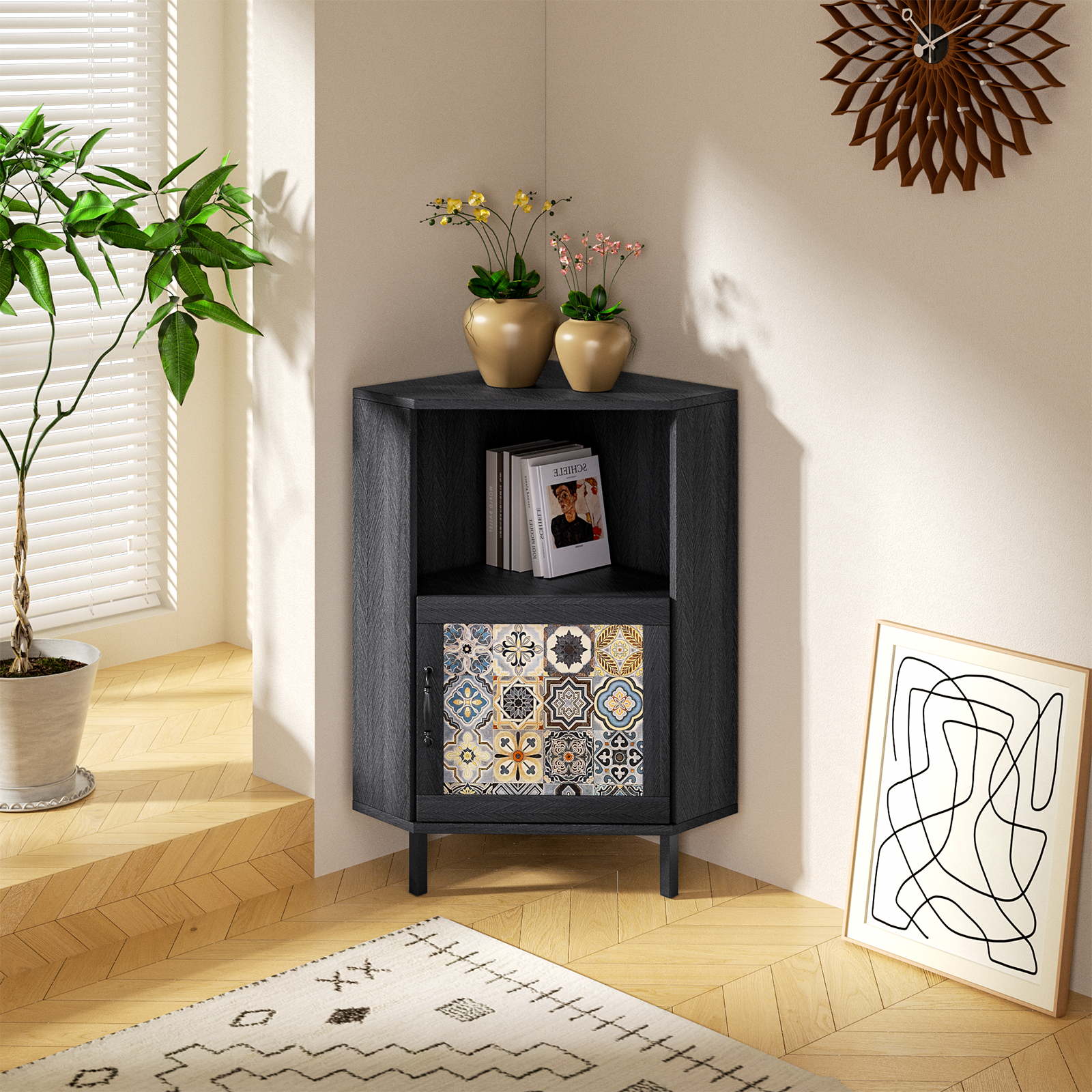 Mjkone Side Cabinet with Storage, Modern Free Standing Cabinet, Buffet Sideboard with Metal Base