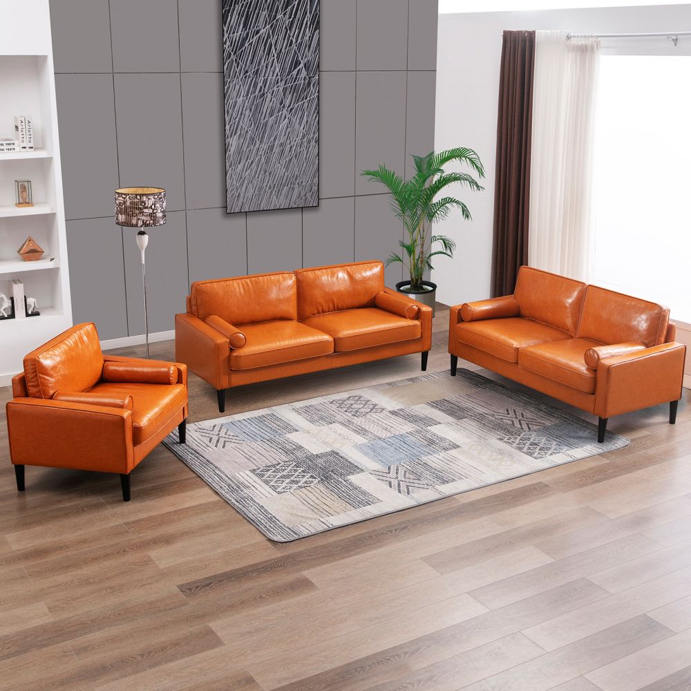 Mjkone Faux Leather Convertible Sectional Sofa Set