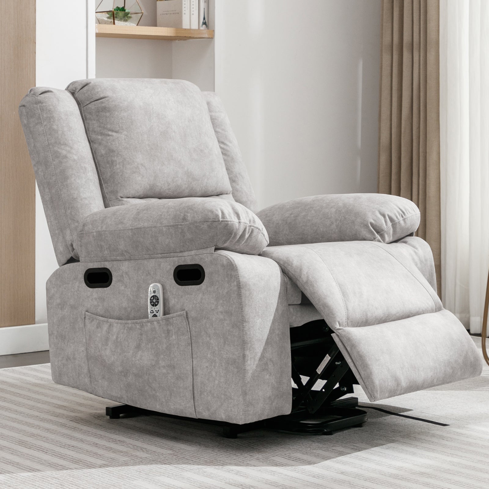 Mjkone Recliner Chair for Adults, Electric Glider Recliner with Heat Vibration Function, Upholstered Modern Massage Chair with Overstuffed Armrest Backrest for Living Room Apartment Studio