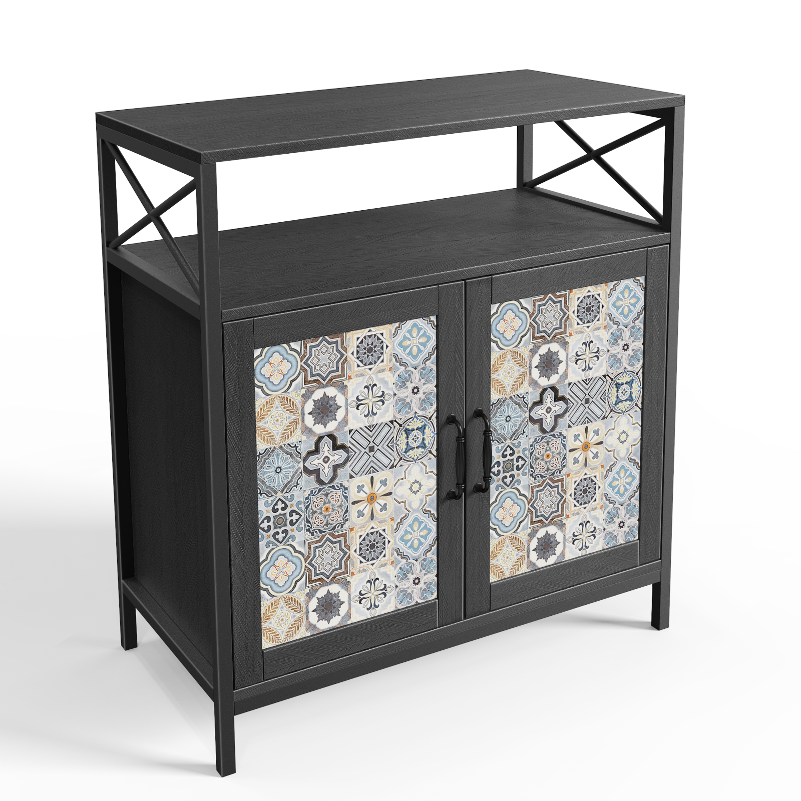 Mjkone Side Cabinet with Storage, Modern Free Standing Cabinet, Buffet Sideboard with Metal Base