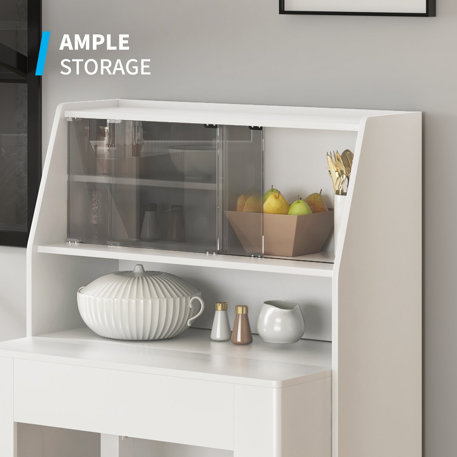 Mjkone Extendable Wood Dining Table with Storage for 6-10, Modern Rectangle Multifunctional Dining Kitchen Table Console Table for Living Room Home Office, Easy Assembly