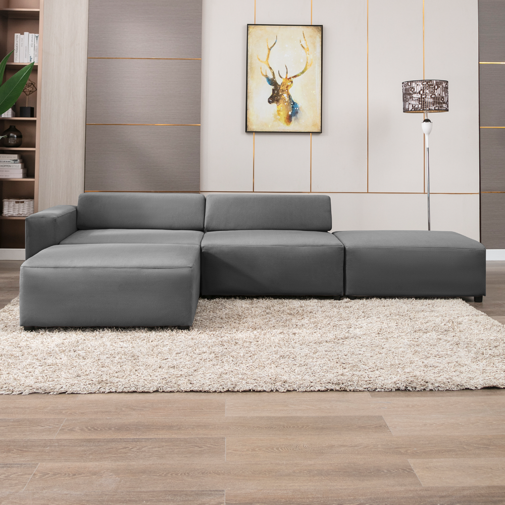Mjkone L-Shape Reversible Upholstery Modular Sofa with Ottoman