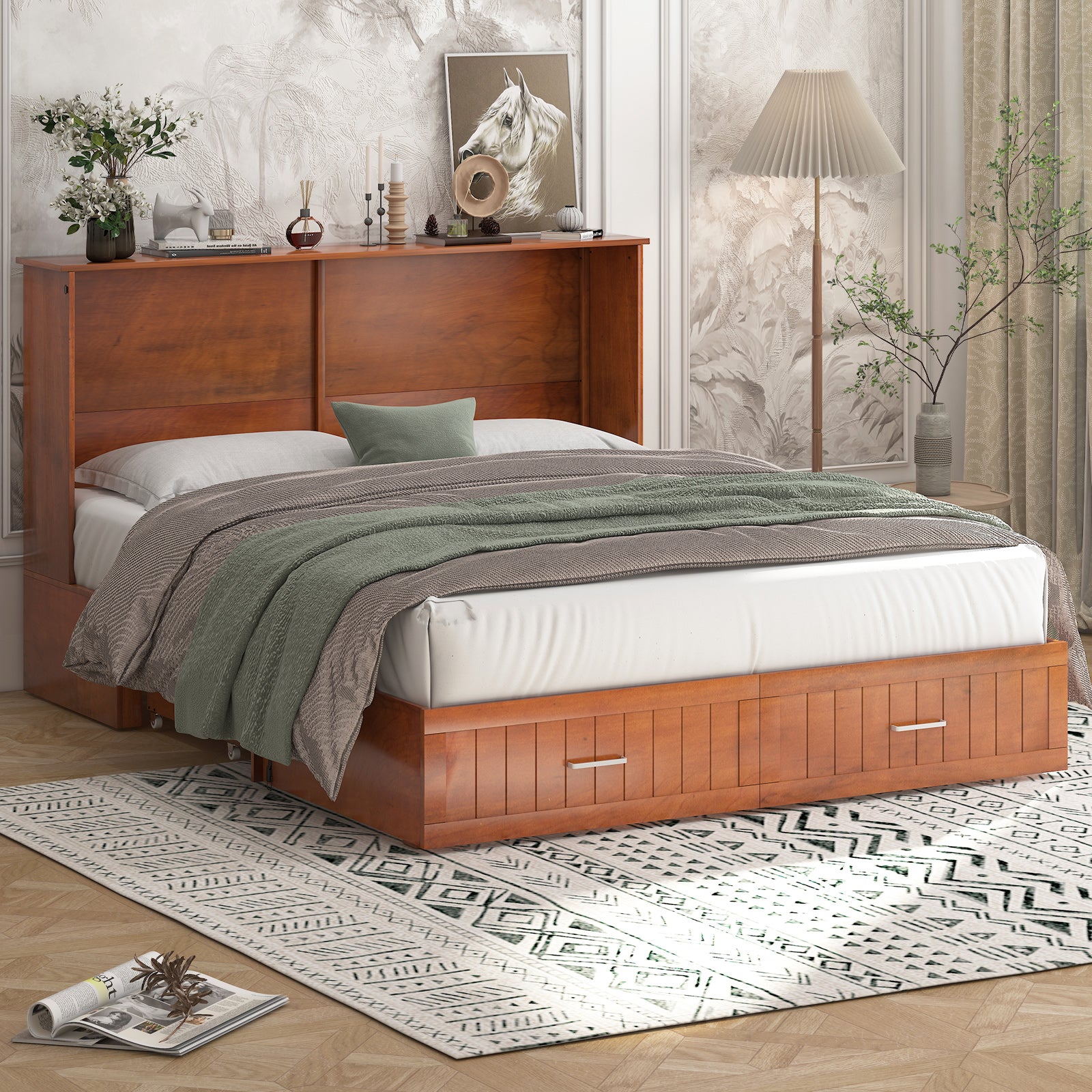 Mjkone Modern Queen Murphy Bed Cabinet with Foldable Mattress Mjkone Modern Queen Murphy Bed Cabinet with Foldable Mattress