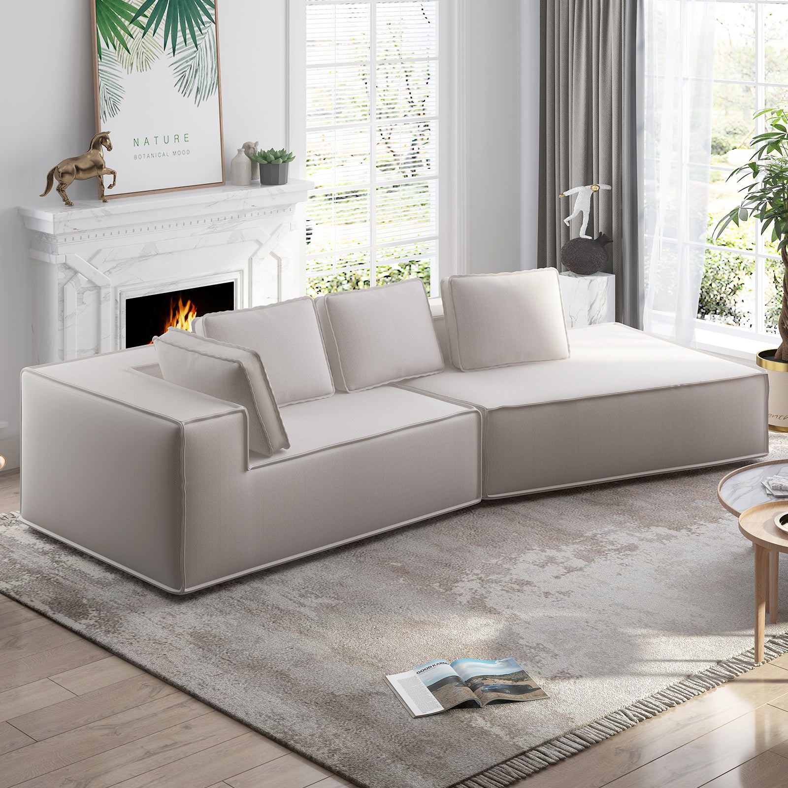 Mjkone 122'' Convertible Sectional Sofa, Oversized Sleeper Couch, Curv