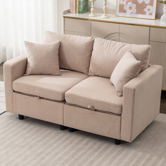 Mjkone Sectional Sofa Couch for Living Room, Modern Seat Couches/ Storage Space/Memory Foam Cushions/Linen Fabric/Soft Sponge Seaters/Easy Assembly