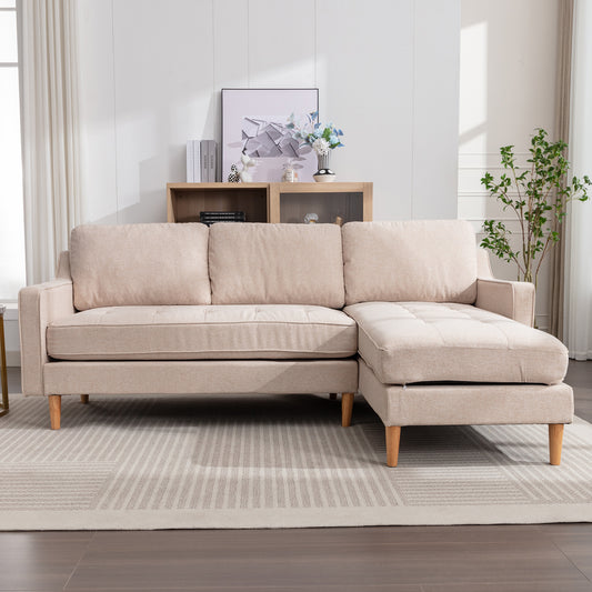 Mjkone 80" Sectional Sofa Bed, Modern Tufted Linen Convertible Sofa, Pull Out Couch Bed w/Storage Armrests,Cup Holders, 3 Seat L Shaped Couch,Reversible Sleeper Couches for Living Room