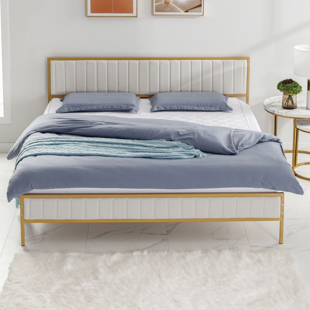 Mjkone Upholstered Bed Frame with Channel Tufted Headboard