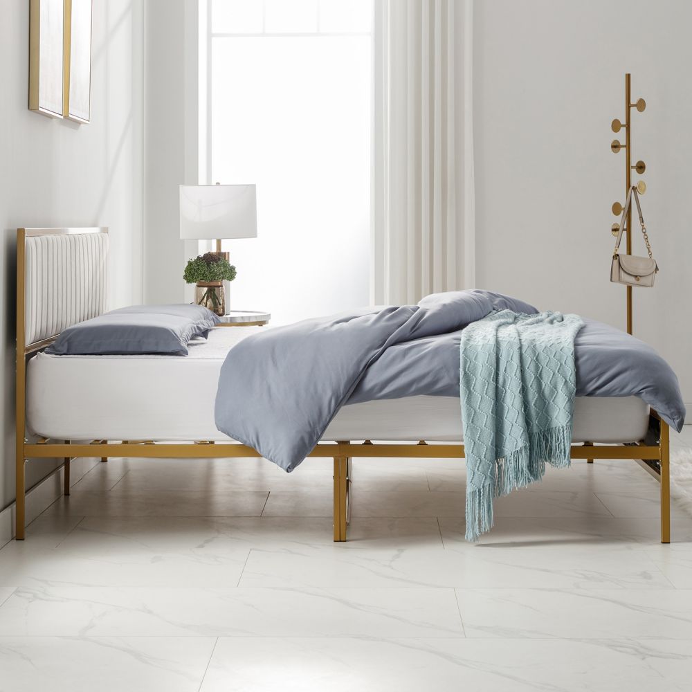 Mjkone Upholstered Bed Frame with Channel Tufted Headboard