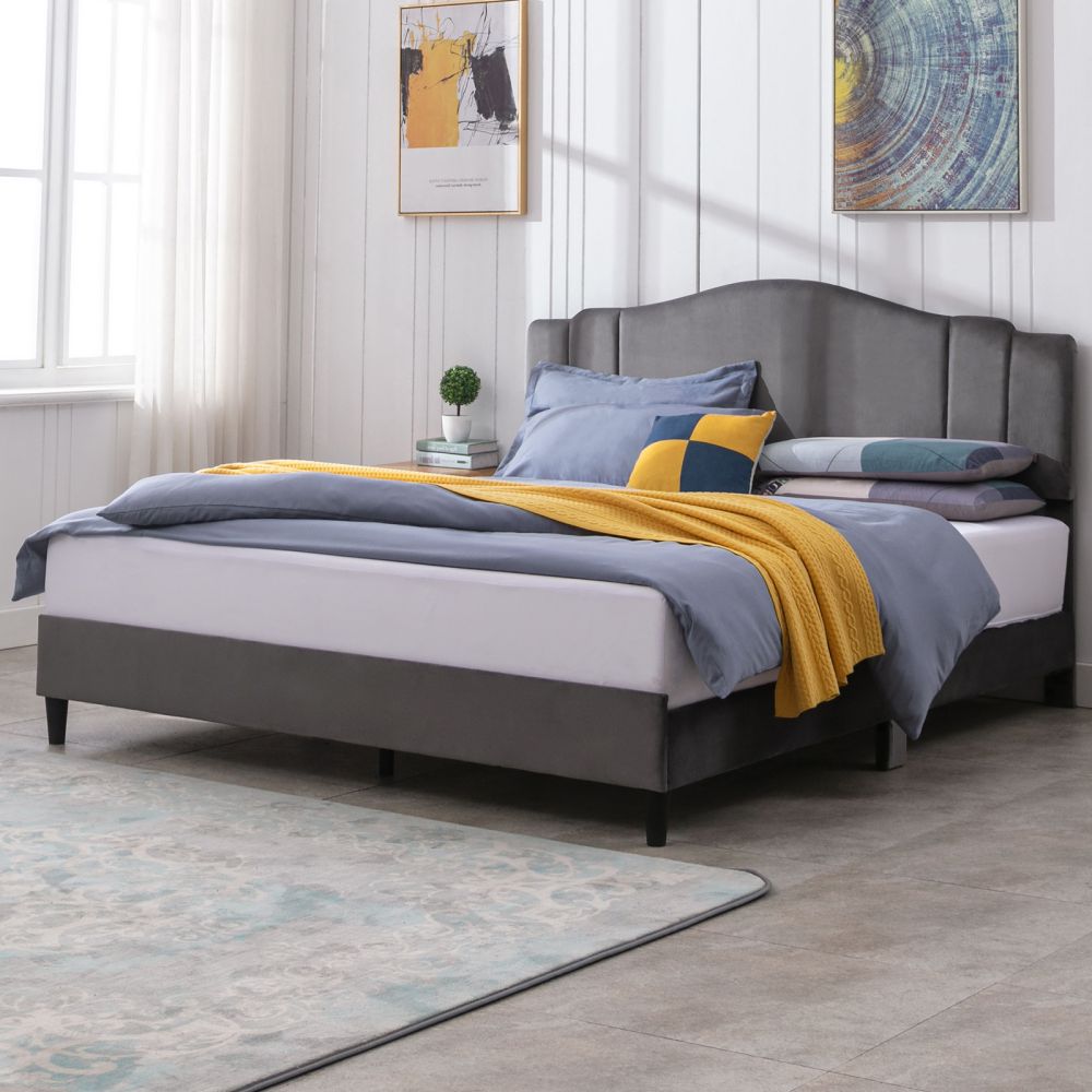 Mjkone Dutch Velvet Platform Bed Frame with Adjustable Headboard