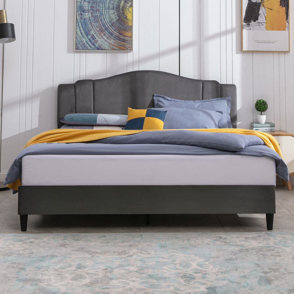 Mjkone Dutch Velvet Platform Bed Frame with Adjustable Headboard