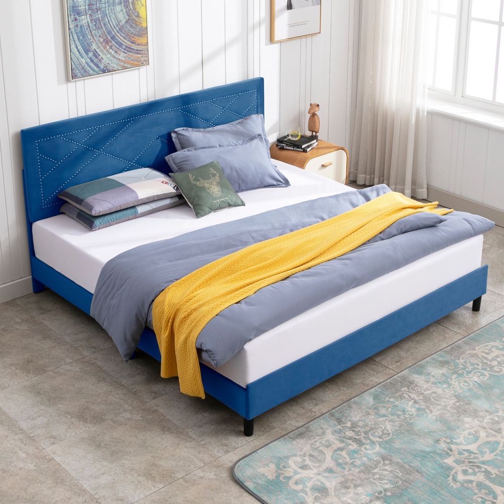 Mjkone Upholstered Wooden Bed with Adjustable Tufting Headboard