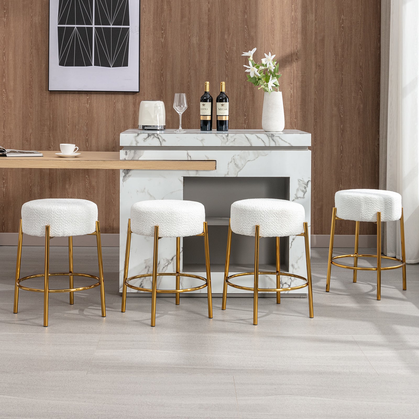 Mjkone 24”Counter Height Bar Stools, Modern Velvet Bar Stools, Dinning Chair with steel Legs for Kitchen Island Black, Set of