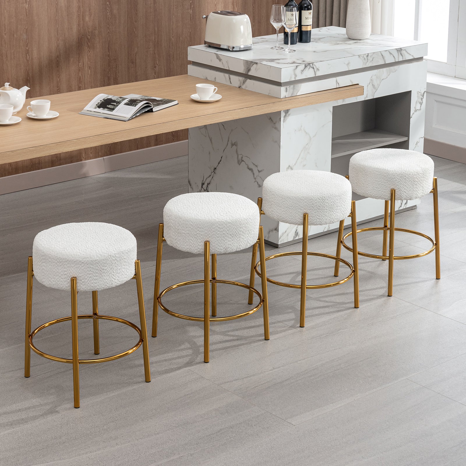 Mjkone 24”Counter Height Bar Stools, Modern Velvet Bar Stools, Dinning Chair with steel Legs for Kitchen Island - Black, Set of 2