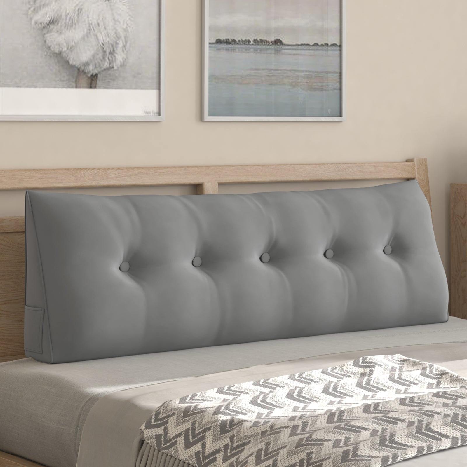 Mjkone Bed Headboard Pillow, Large Triangle Reading Bolster Pillow with Two Side Pockets, Long Wedge Cushion for Bed or Pregnant Woman, Dutch Velvet Fabric, Soft and Comfortable