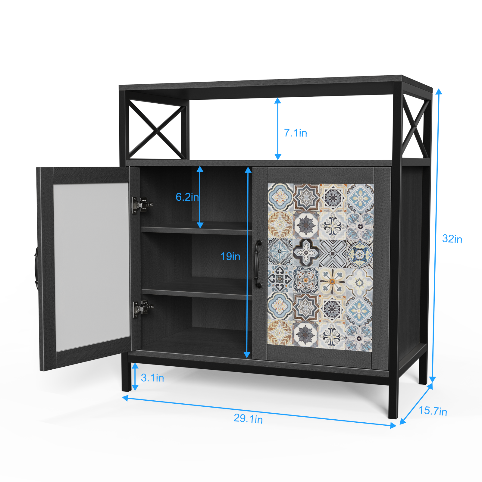 Mjkone Side Cabinet with Storage, Modern Free Standing Cabinet, Buffet Sideboard with Metal Base