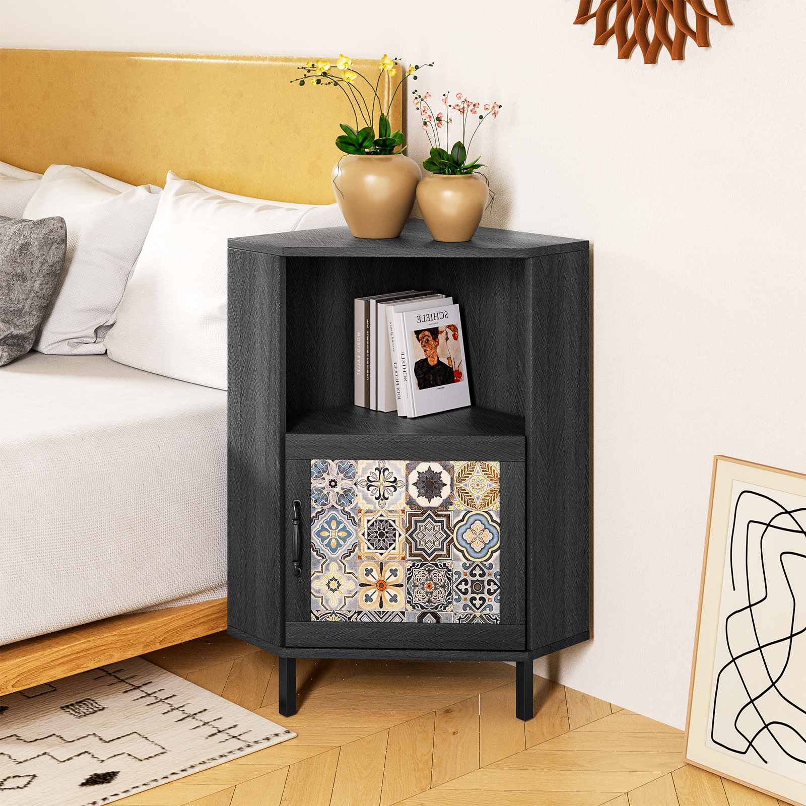Mjkone Side Cabinet with Storage, Modern Free Standing Cabinet, Buffet Sideboard with Metal Base