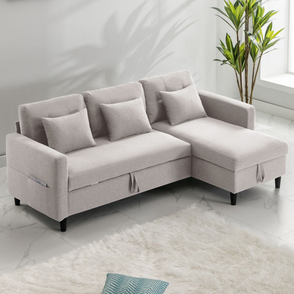 Mjkone L-Shape Sectional Sleeper Sofa Bed with Storage Chaise