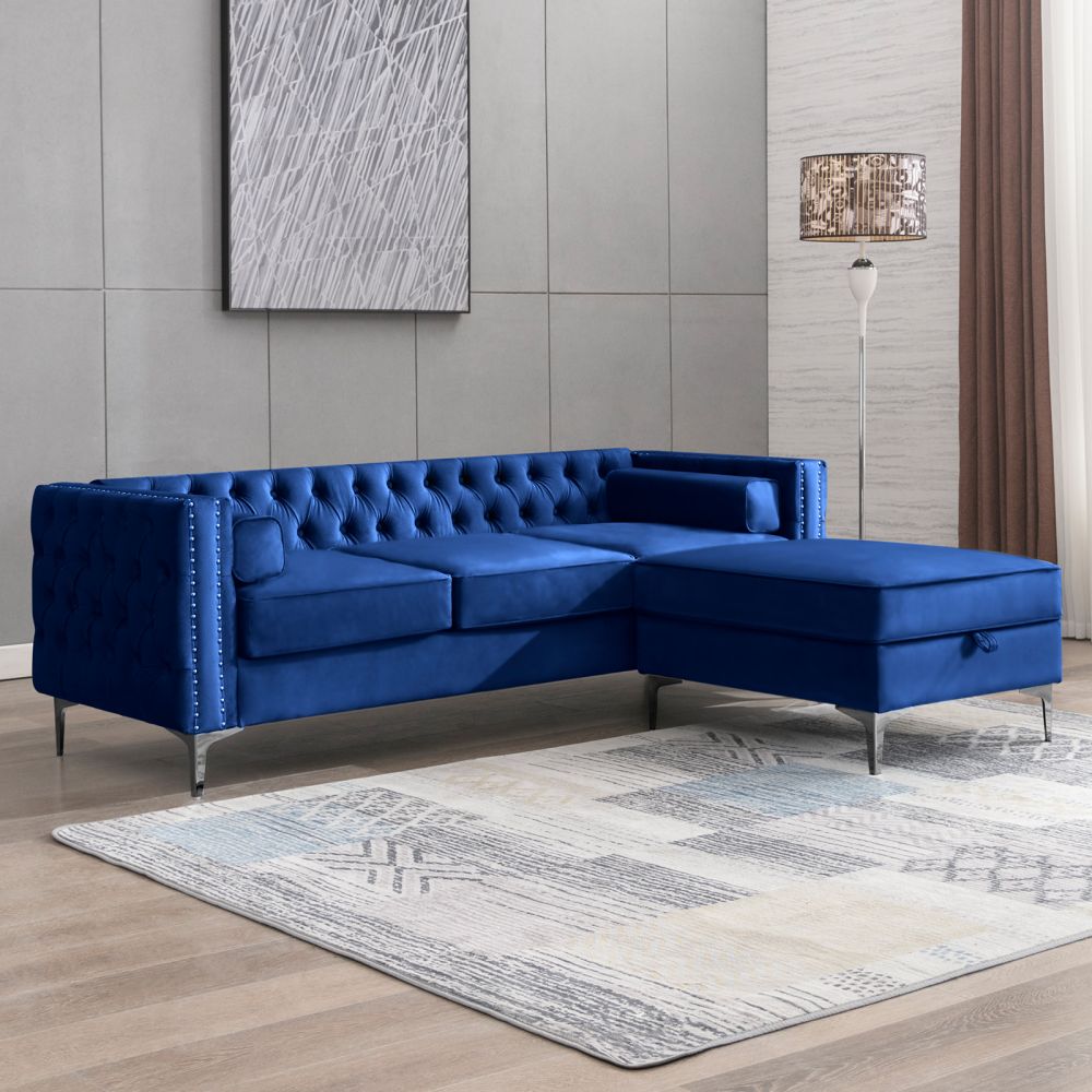 Mjkone 3-Seater Velvet Upholstered Sectional Sofa with Ottoman