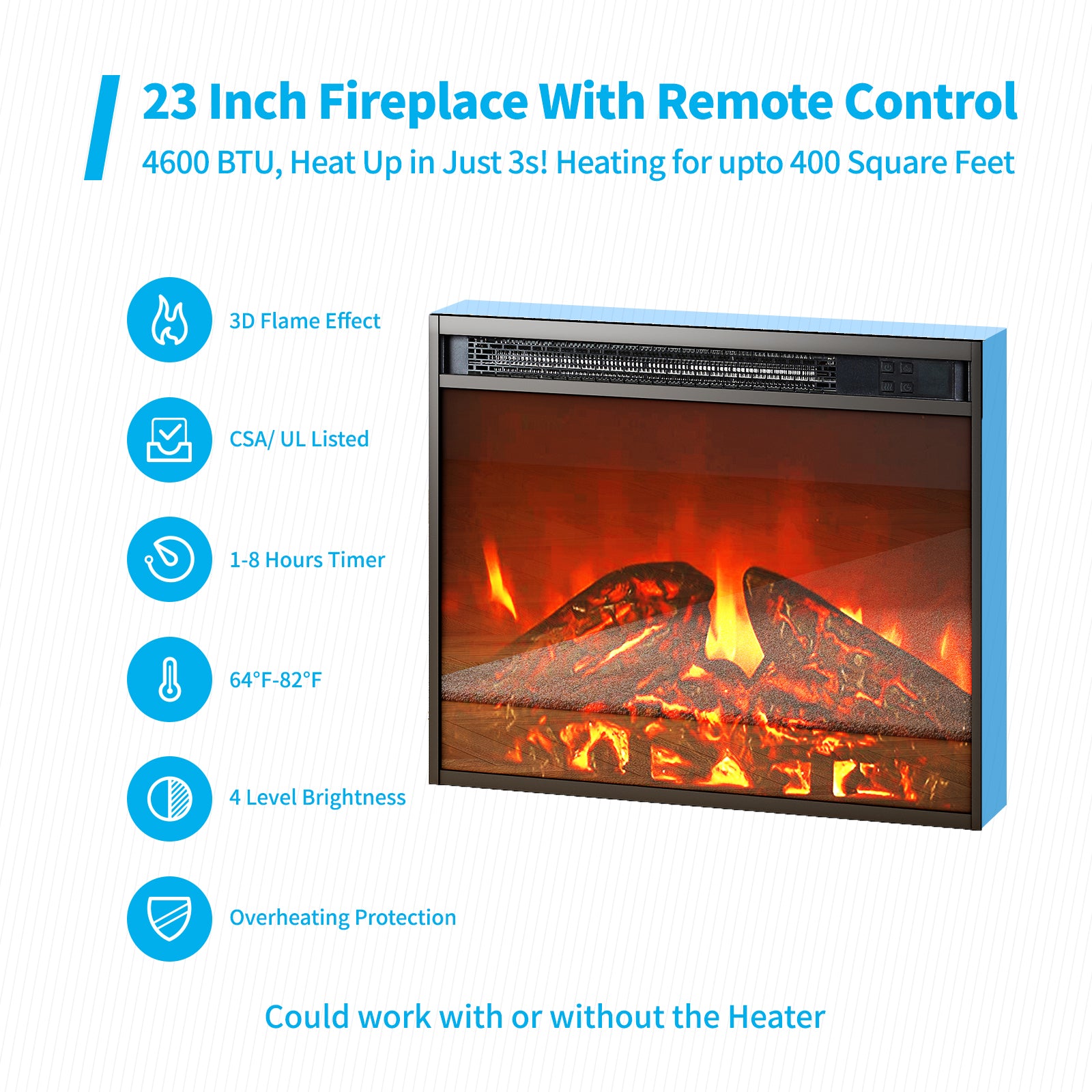 Mjkone Mirrored TV Stand, Mirrored Electric Fireplace Tv Stand, Mantel Freestanding Heater & 7 Colors 3D Realistic Flame Effect, Entertainment Center Furniture for Living Room, Silver