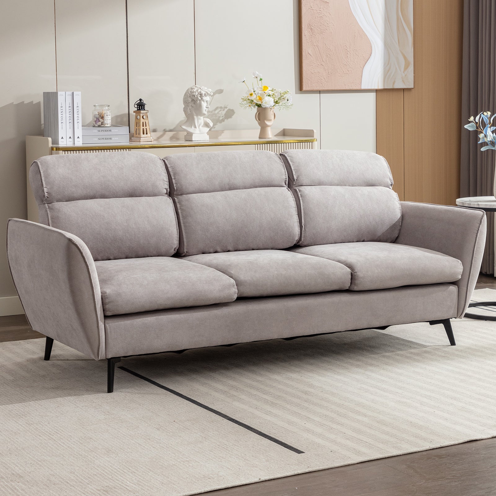 Mjkone Living Room Sofa Set, Linen Sofa Sectional Couches for Living Room with Spacious Seat and Sturdy Wooden Frame