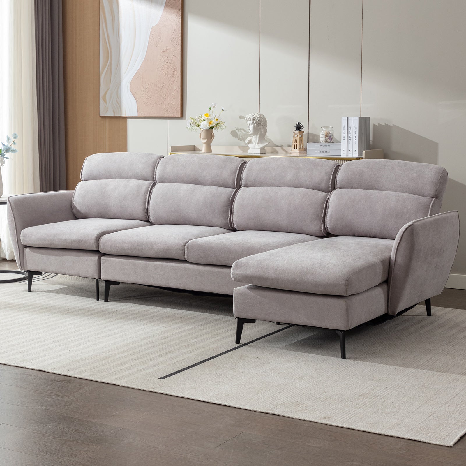 Mjkone Living Room Sofa Set, Linen Sofa Sectional Couches for Living Room with Spacious Seat and Sturdy Wooden Frame