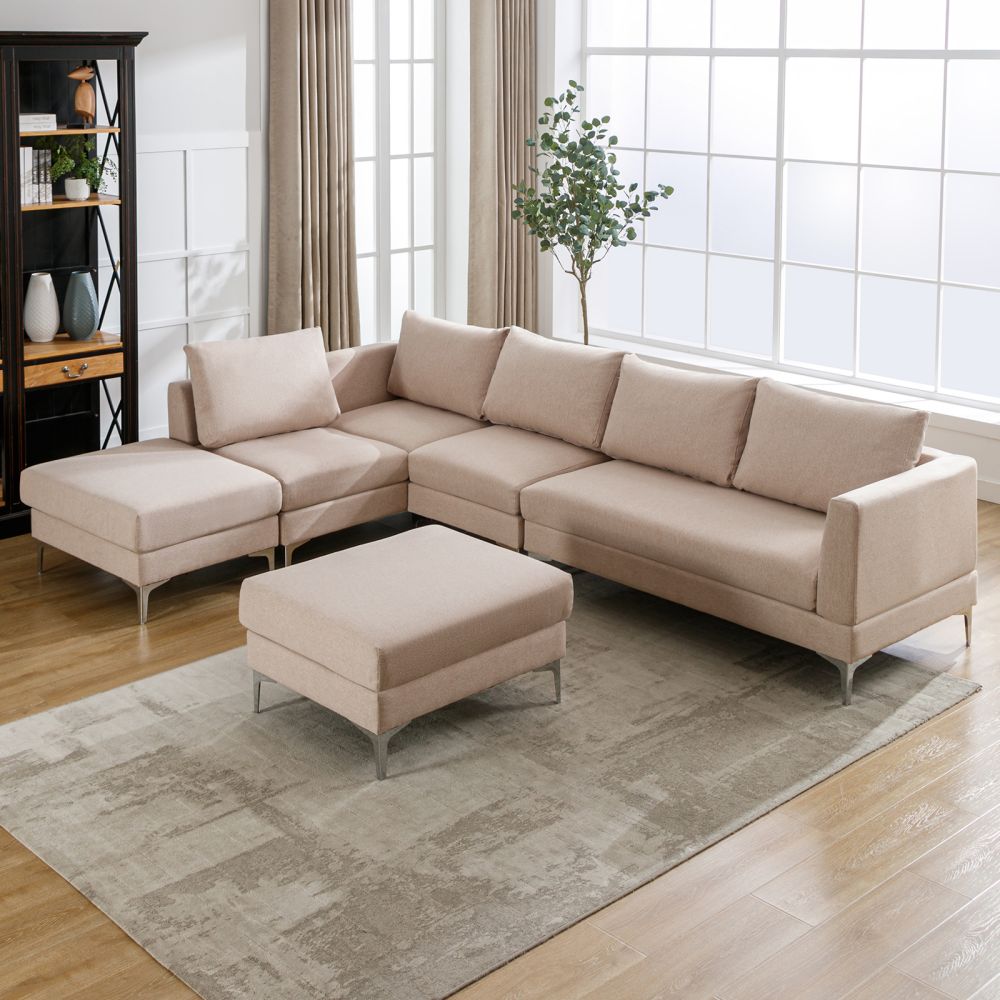 Mjkone 5-Seat Modular Sectional Sofa With 2 Ottomans and Cushions