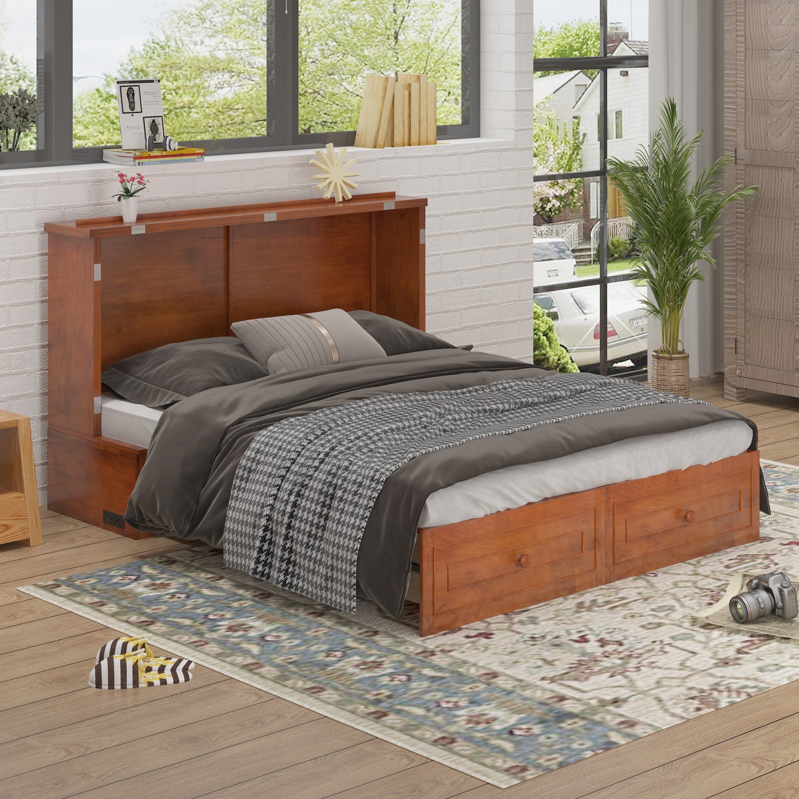 Mjkone Murphy Bed With USB Charging Station and Drawers