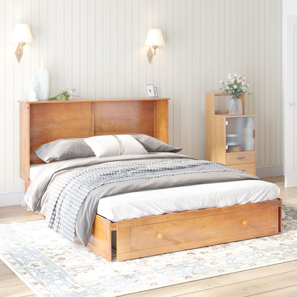 Mjkone Queen Murphy Bed with Drawers and USB Charging Station